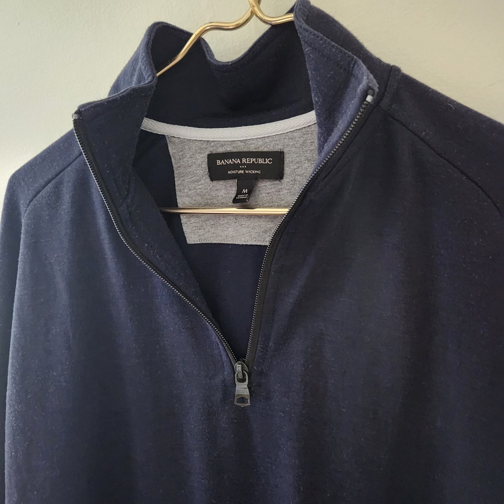 Banana Republic Mens Navy Blue Moisture Wicking Quarter Zip Pullover Sweater M - Picture 5 of 5